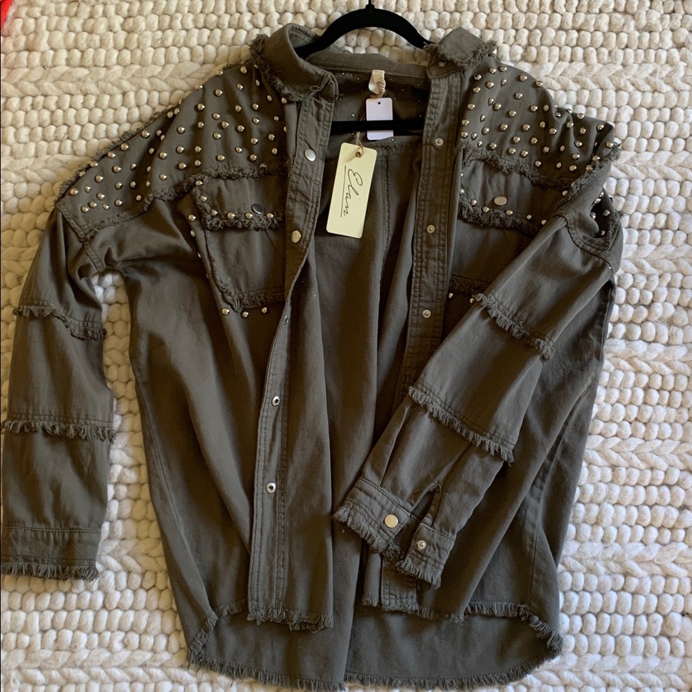 Elan Olive Green Studded Shirt